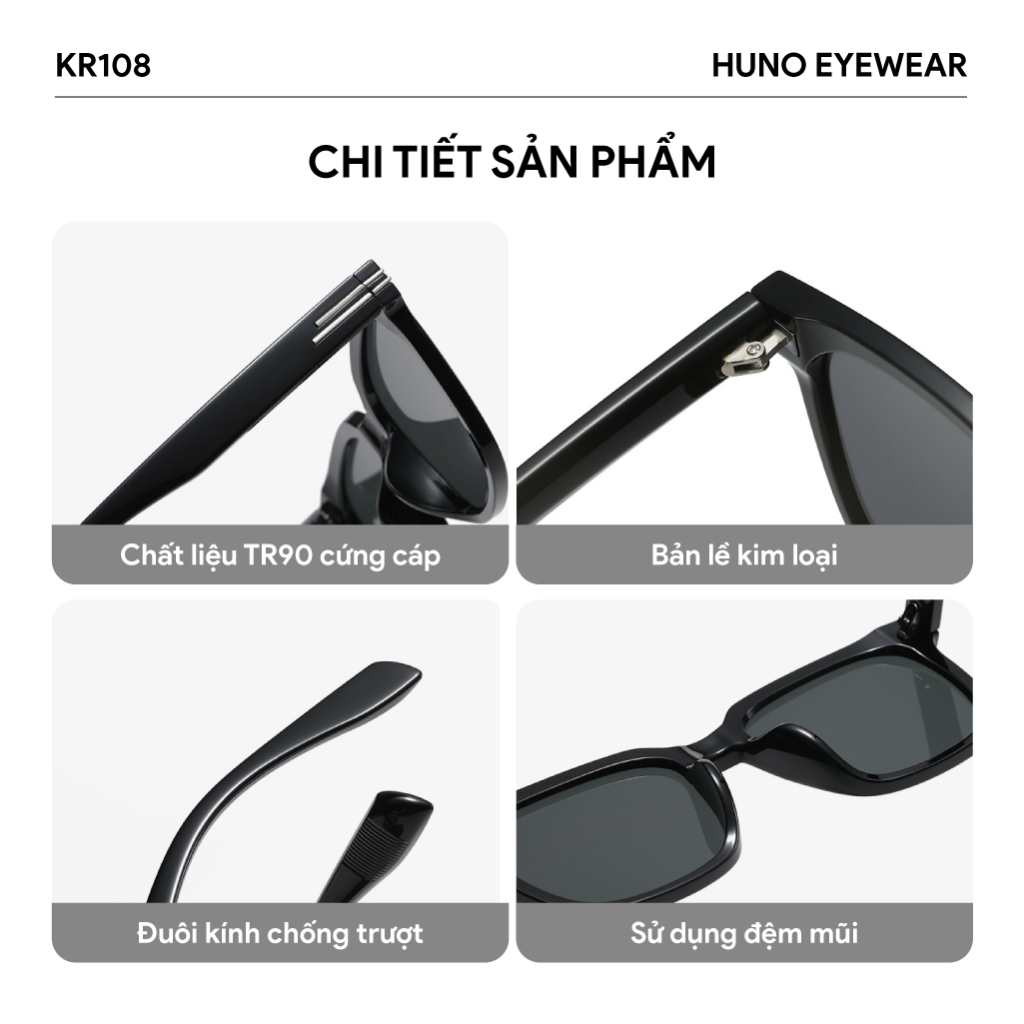 Kính mát TR90 chống tia UV cho nam nữ phong cách hàn quốc HUNO - KR108