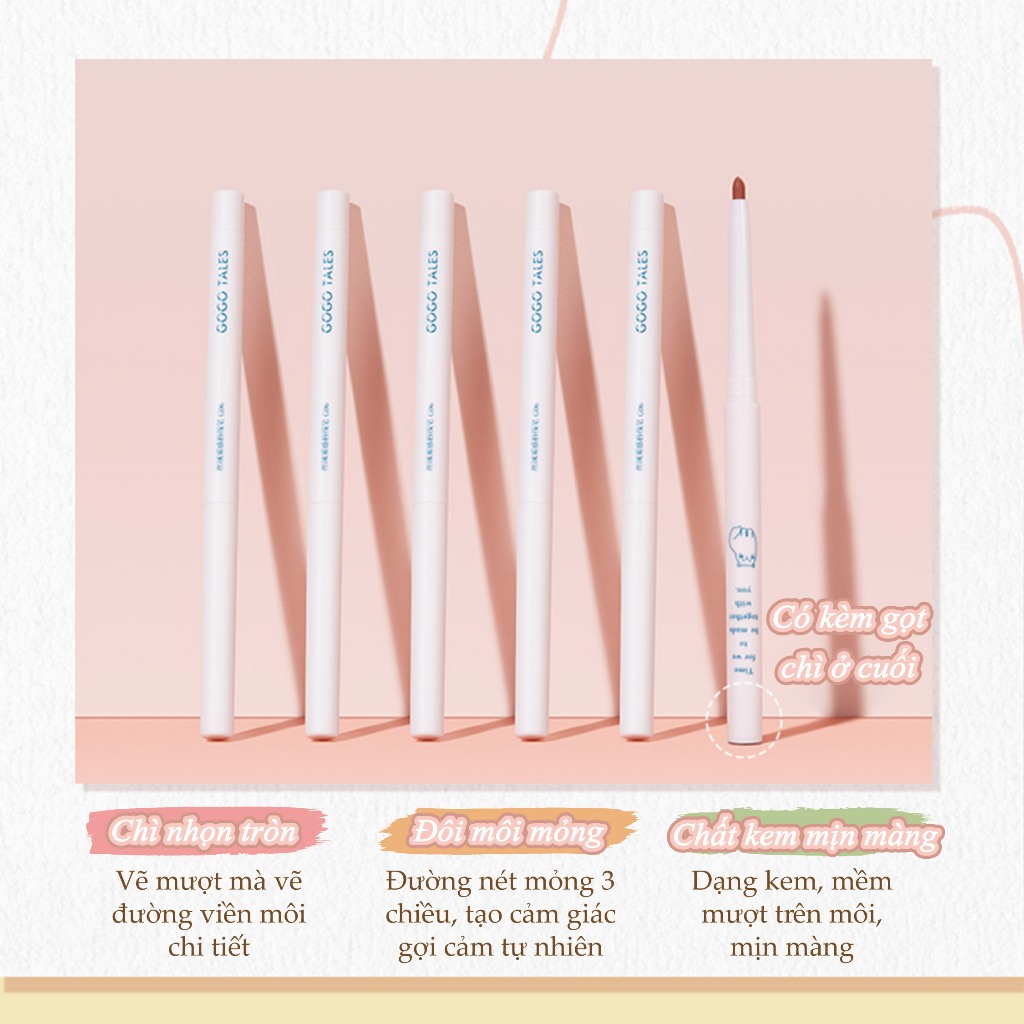 Chì kẻ viền môi GogoTales chì kẻ môi Velvel Fog Lipliner tạo hiệu ứng đôi môi đầy đặn GT531