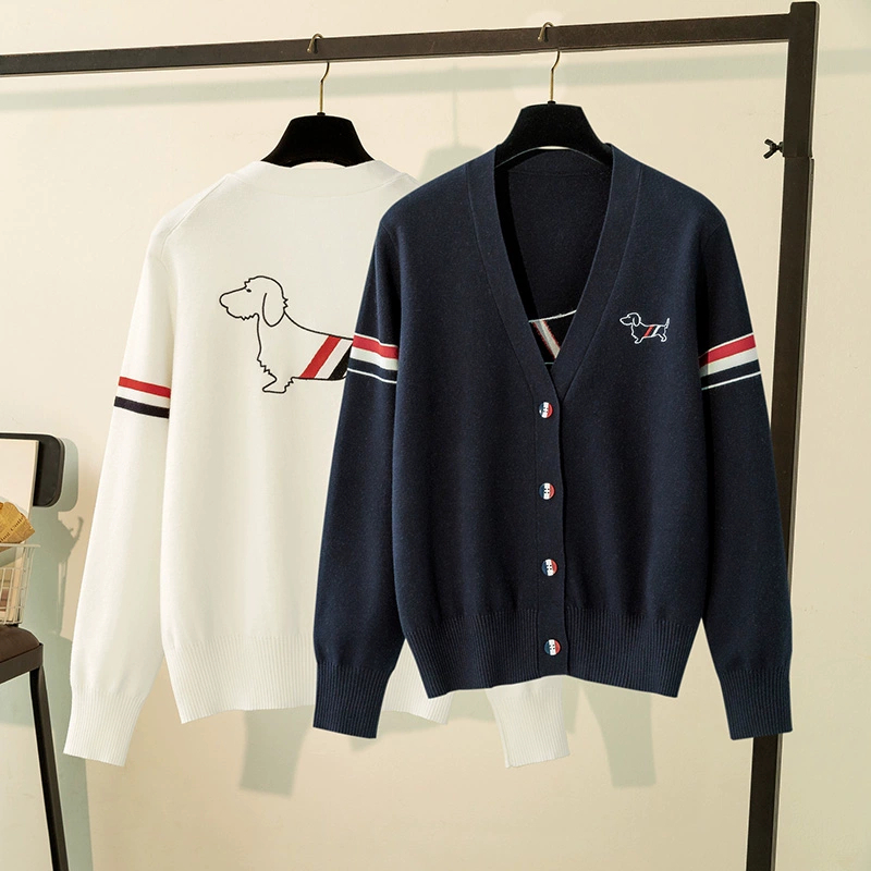 Áo Khoác Thu Đông Cardigan Thêu Hình Cún, Áo Khoác Thom Browene Phong Cách Hàn Quốc, Hàng Xuất Khẩu Cao Cấp PINKLADY