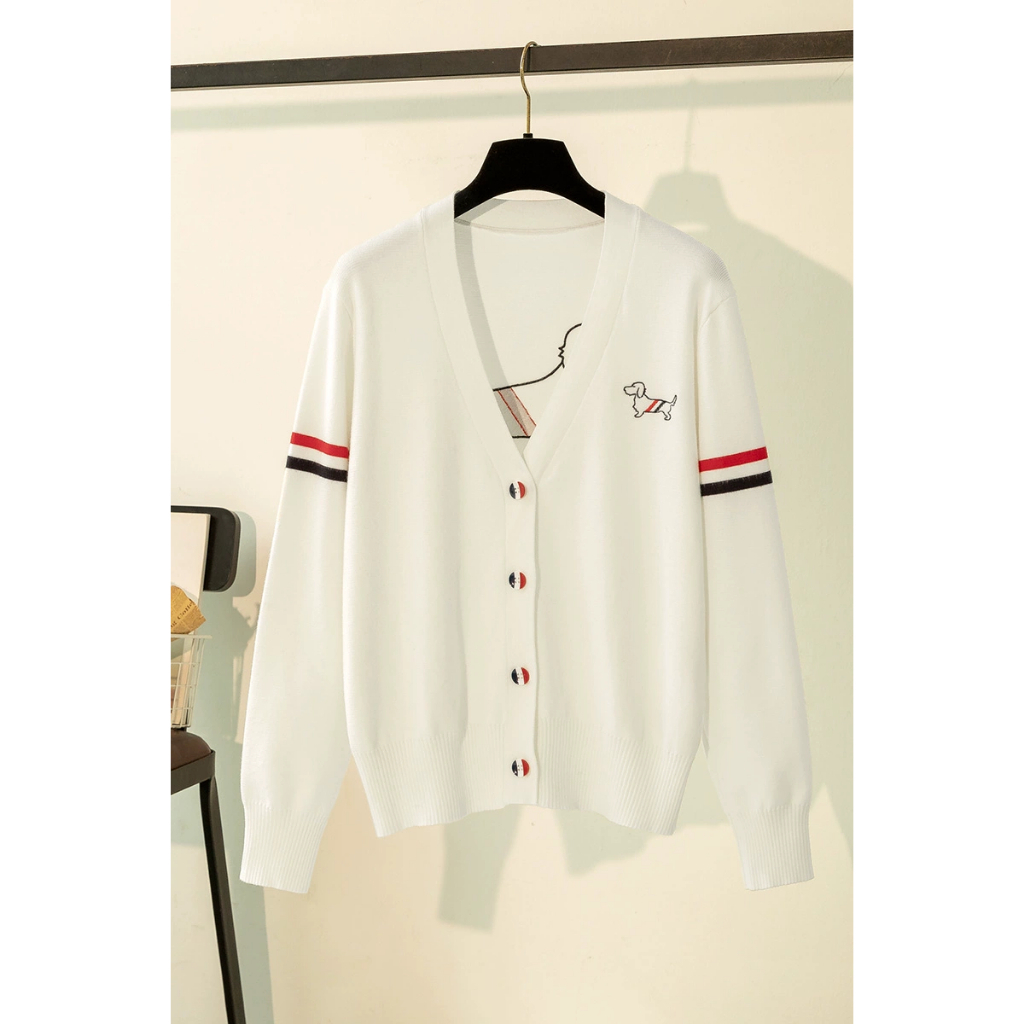 Áo Khoác Thu Đông Cardigan Thêu Hình Cún, Áo Khoác Thom Browene Phong Cách Hàn Quốc, Hàng Xuất Khẩu Cao Cấp PINKLADY