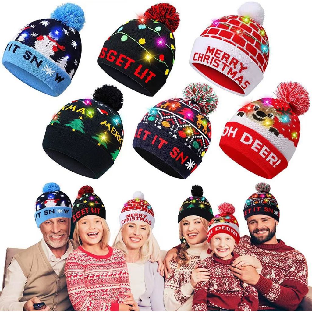 Mũ len Noel Đính bóng Nón len Giáng sinh hóa trang Mũ len Christmas Cho bé trẻ em Nam nữ Unisex Giữ ấm
