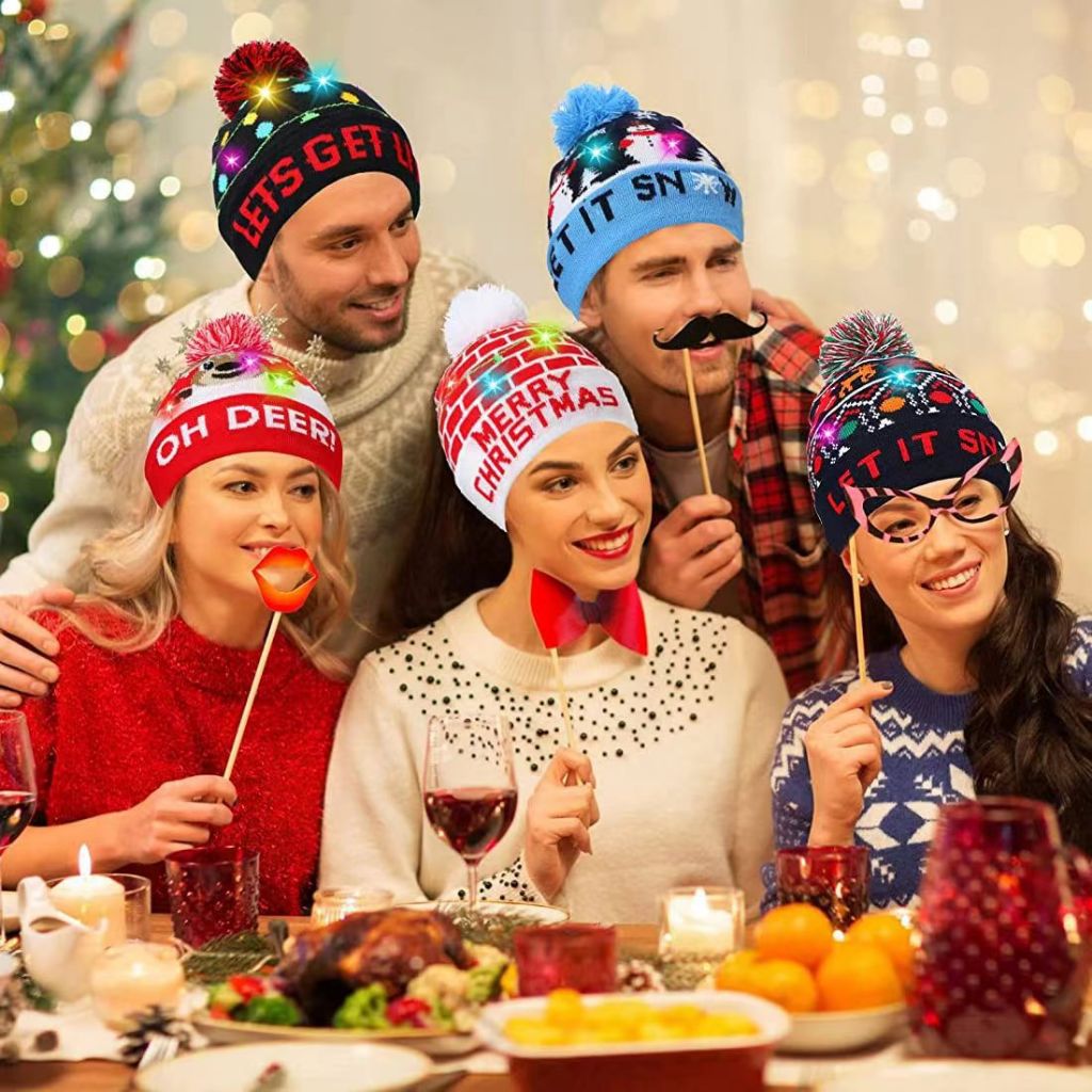 Mũ len Noel Đính bóng Nón len Giáng sinh hóa trang Mũ len Christmas Cho bé trẻ em Nam nữ Unisex Giữ ấm