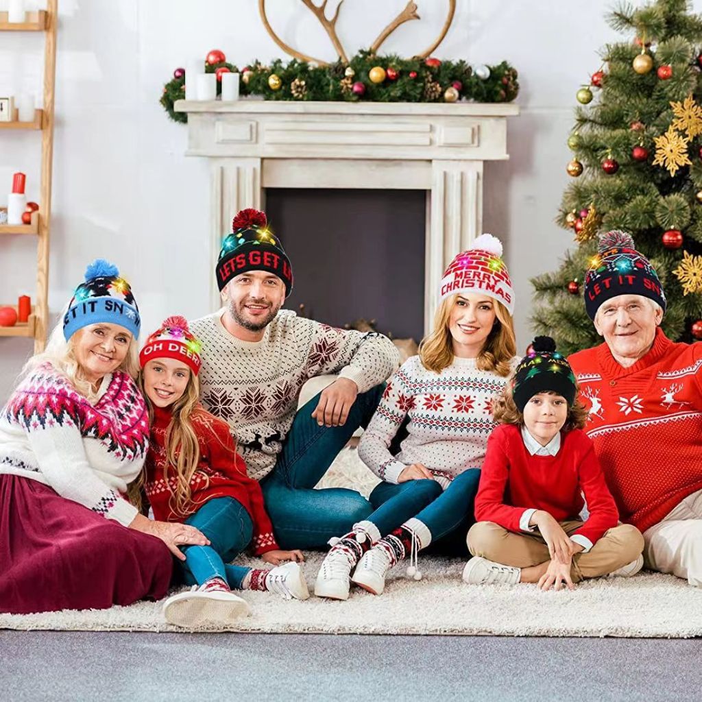 Mũ len Noel Đính bóng Nón len Giáng sinh hóa trang Mũ len Christmas Cho bé trẻ em Nam nữ Unisex Giữ ấm