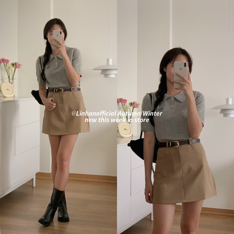 Chân váy suông chữ A kèm đai 6658 🇰🇷