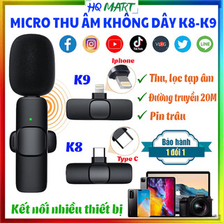 Micro không dây thu âm, cài áo, mic lievestream cài ve ấo k9, lọc âm khử ồn - cực tốt - dùng cho điện thoại livestream