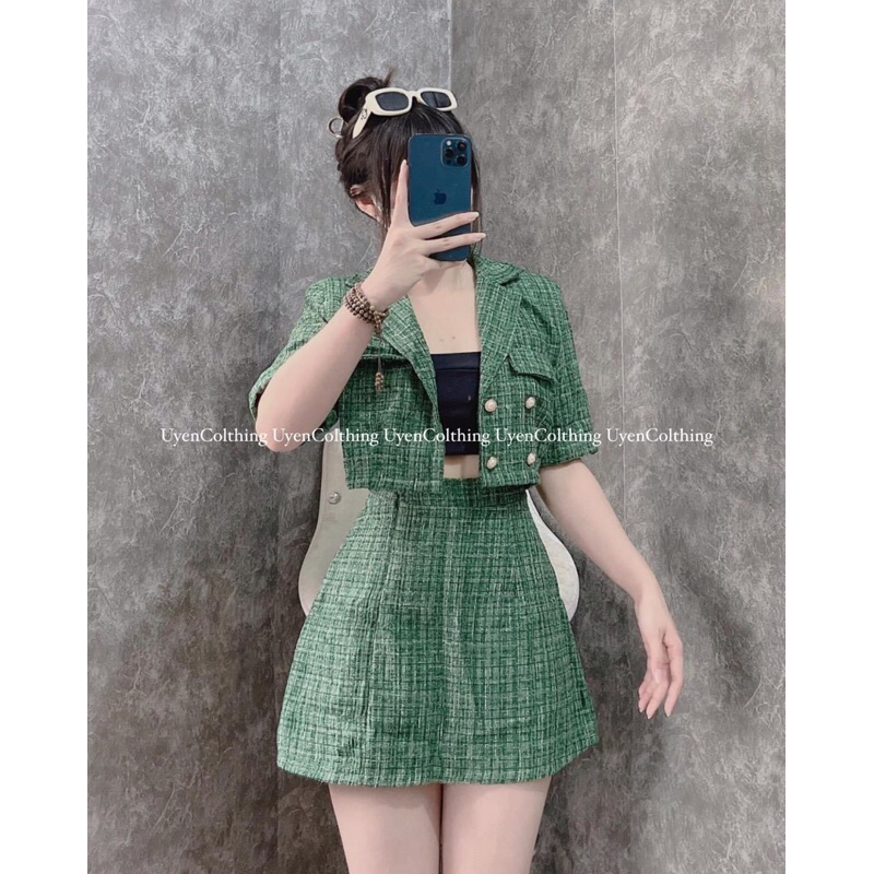 SET CROP DẠ CỔ VEST TÚI NẮP + CHÂN VÁY