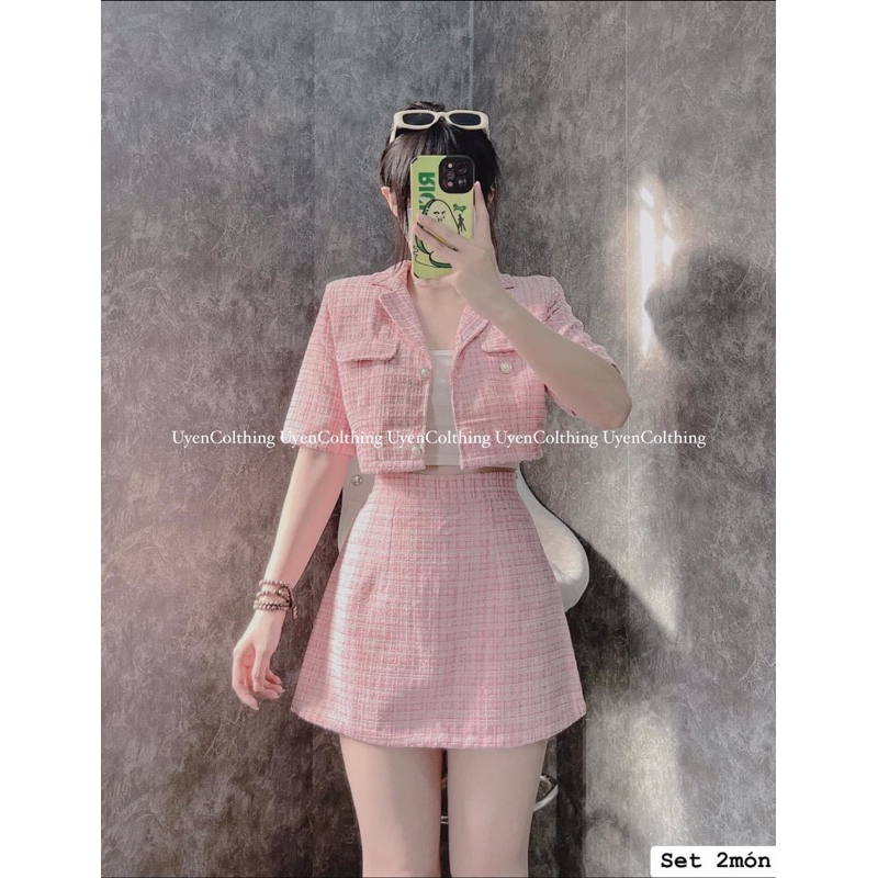 SET CROP DẠ CỔ VEST TÚI NẮP + CHÂN VÁY