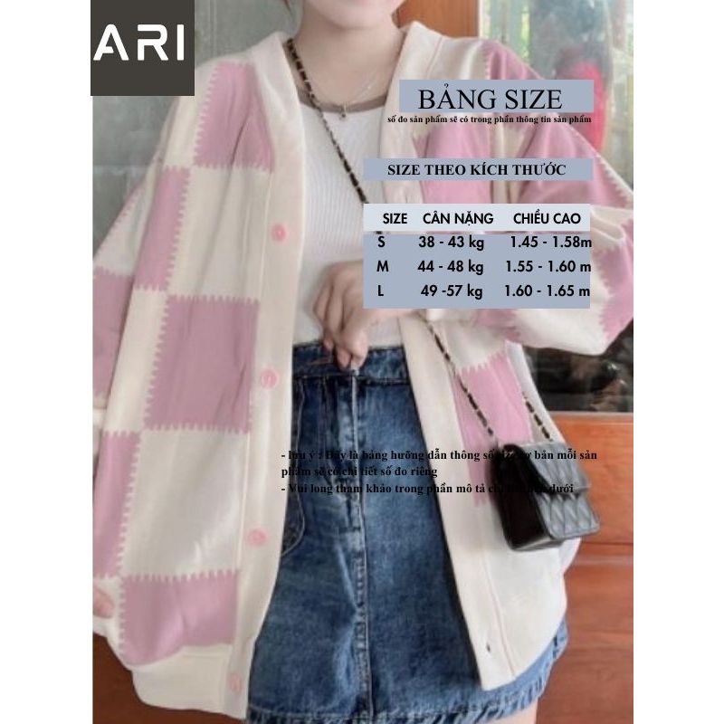 Áo cardigan dài tay ô vuông hồng trắng - Áo khoác nỉ dáng suông rộng phong cách thể thao xinh xắn - ARI A57