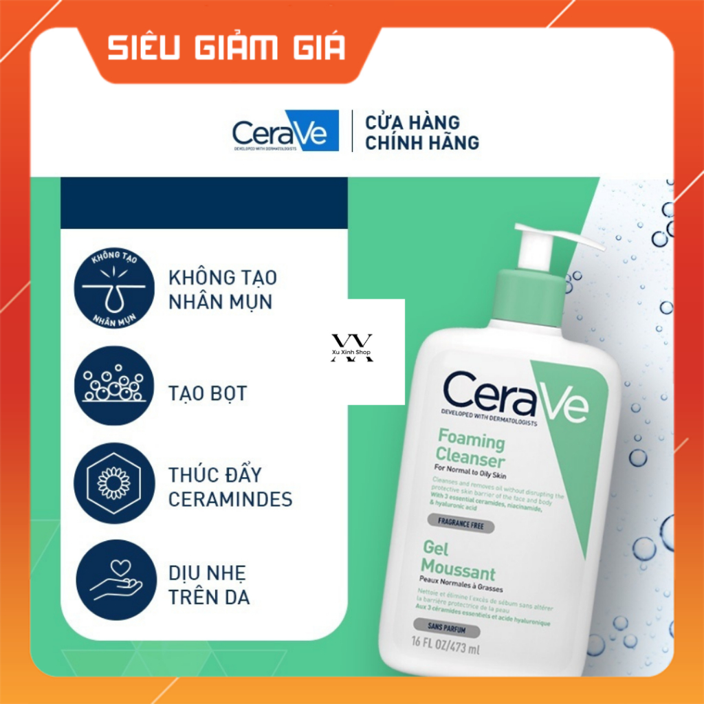 Sữa rửa mặt CERAVE cho da dầu da mụn và nhạy cảm 236ml,473ml