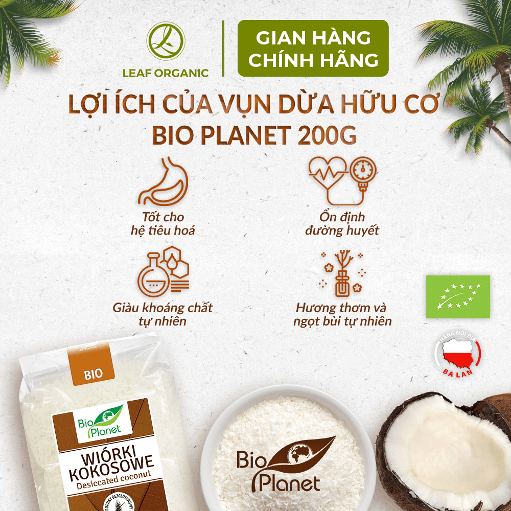 Vụn dừa hữu cơ Bio Planet 200g