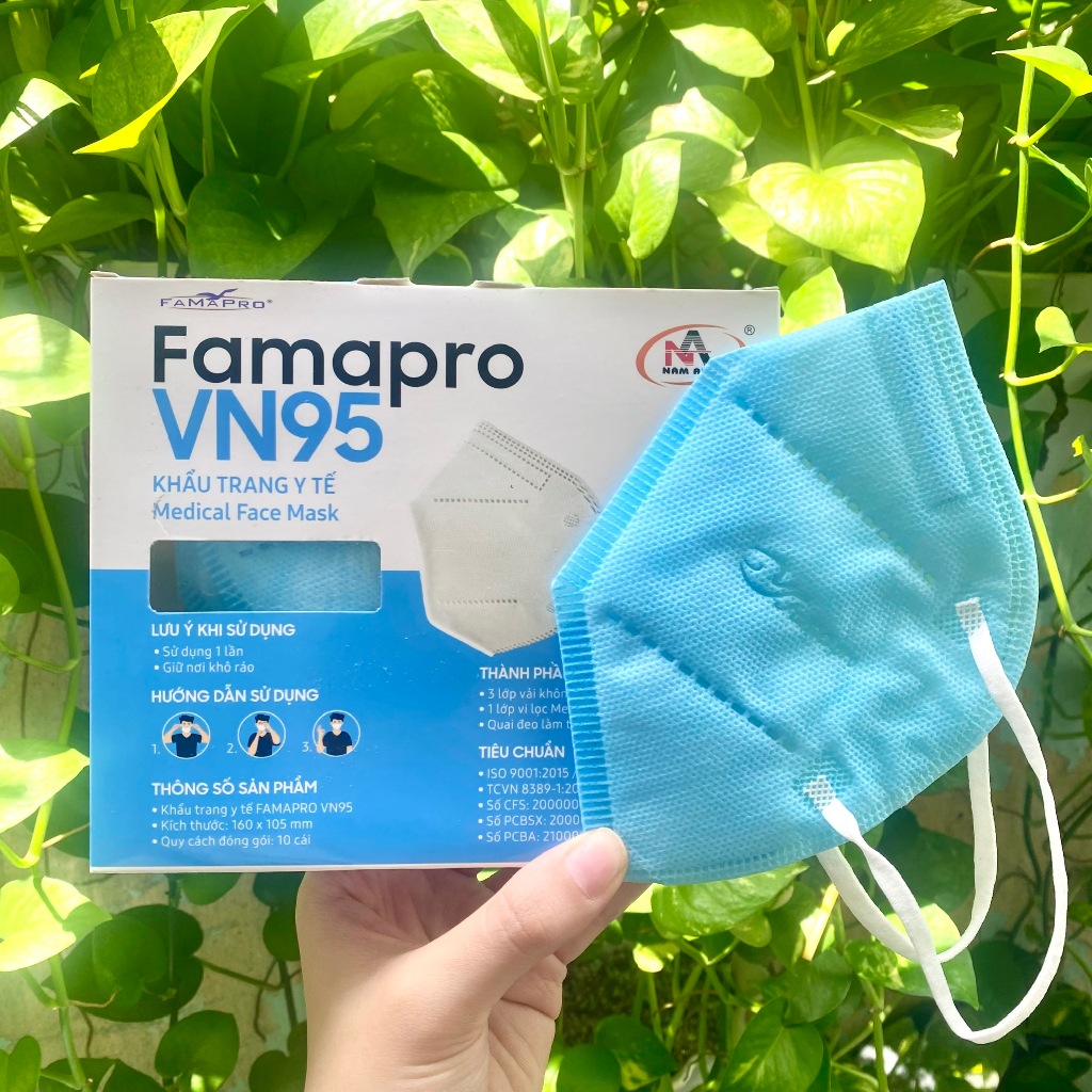 Khẩu trang Nam Anh VN95 FAMAPRO kháng khuẩn 10 cái/ hộp màu Trắng / Xanh / Xám / Rêu / Đen / Vàng Nhạt / Hồng