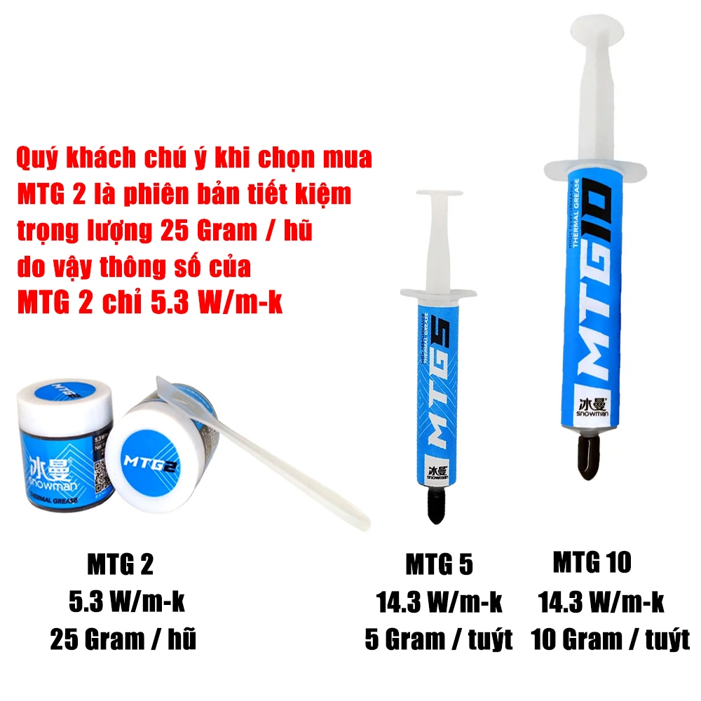 Keo tản nhiệt CPU 14.3W/mK Snowman MTG5 - MTG10 - kem tản nhiệt máy tính laptop Snowman MTG5