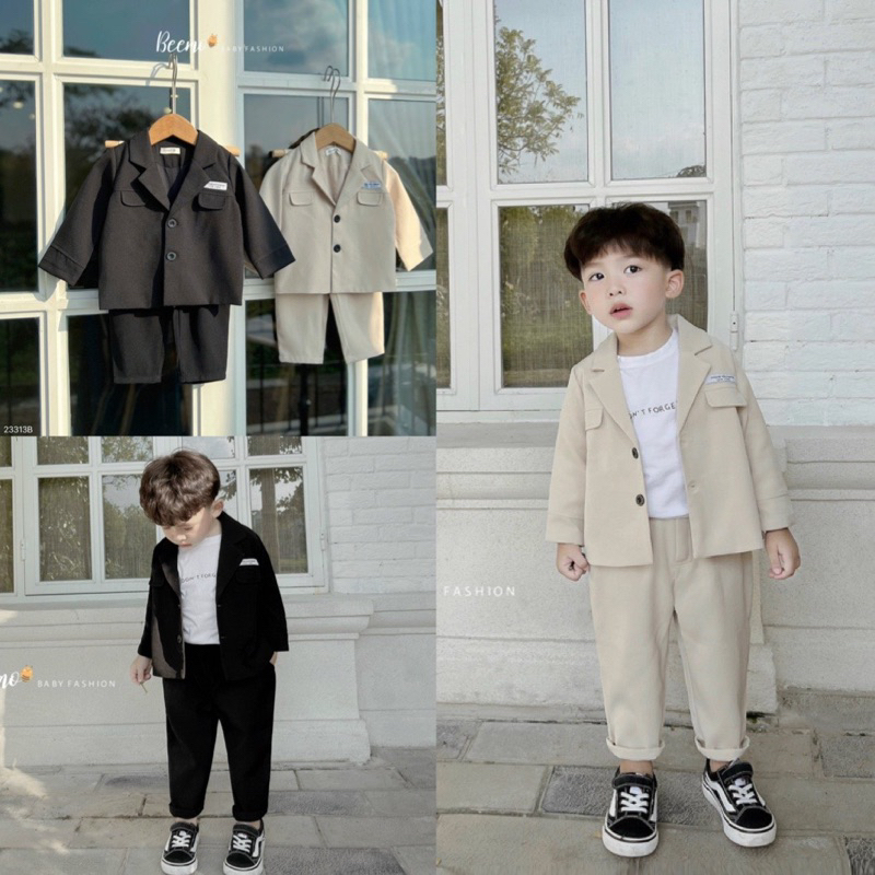 SET VEST CÔNG TỬ 2 KHUY PHỐI NẮP TÚI CHO BÉ