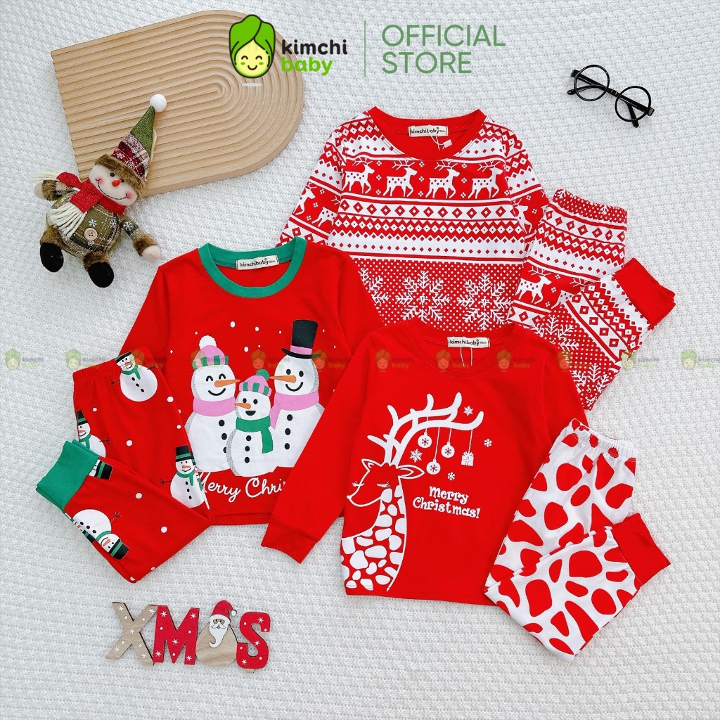 Bộ Dài Tay Cho Bé Trai, Bé Gái KIMCHIBABY Vải Cotton 4C Hoạ Tiết Giáng Sinh, Đồ Bộ Noel 2023 Phiên Bản Giới Hạn KWTD2114