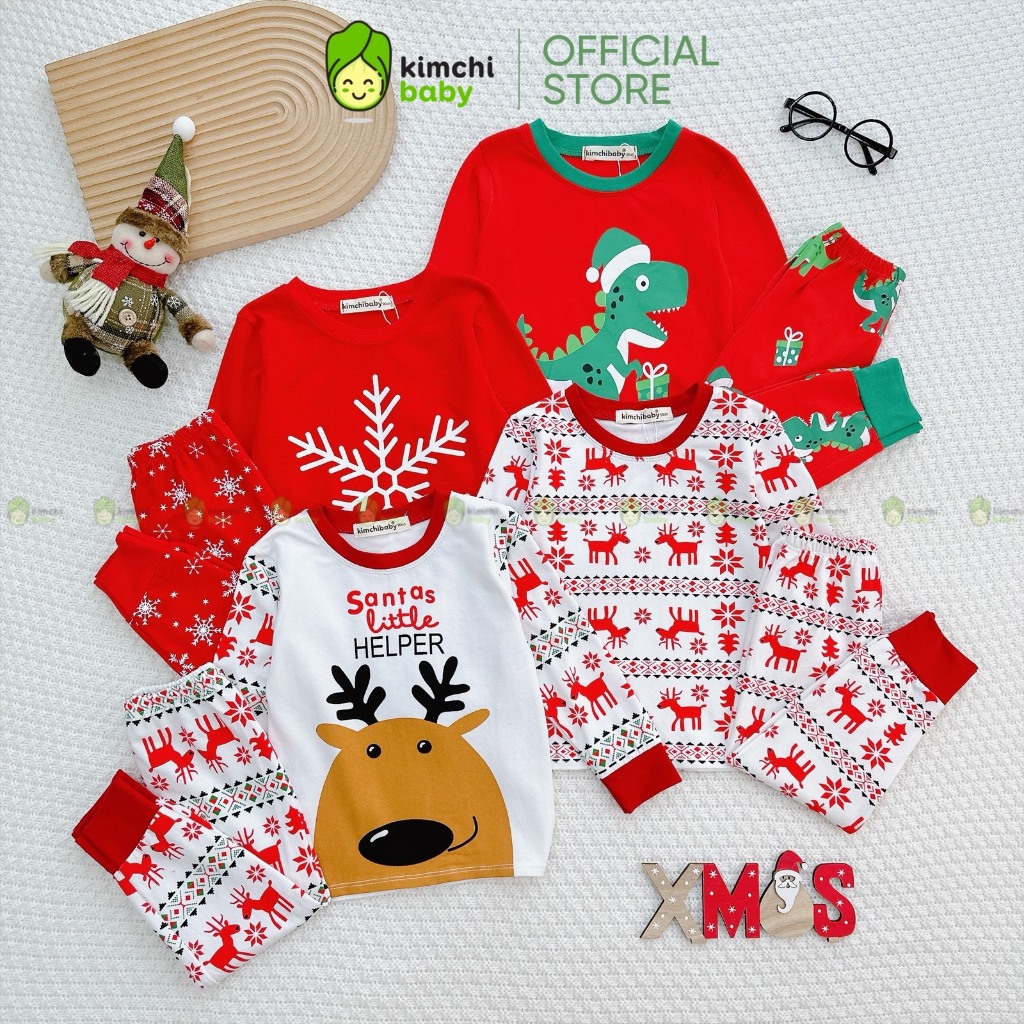 Bộ Dài Tay Cho Bé Trai, Bé Gái KIMCHIBABY Vải Cotton 4C Hoạ Tiết Giáng Sinh, Đồ Bộ Noel 2023 Phiên Bản Giới Hạn KWTD2114