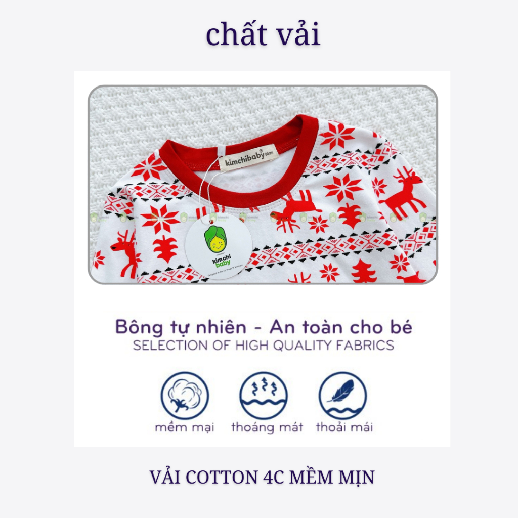 Bộ Dài Tay Cho Bé Trai, Bé Gái KIMCHIBABY Vải Cotton 4C Hoạ Tiết Giáng Sinh, Đồ Bộ Noel 2023 Phiên Bản Giới Hạn KWTD2114