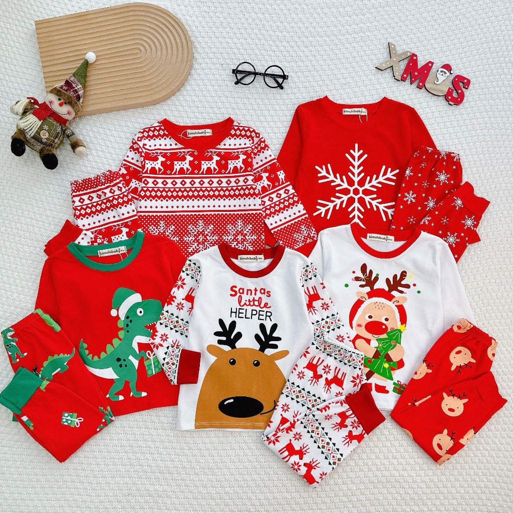 Bộ Dài Tay Cho Bé Trai, Bé Gái KIMCHIBABY Vải Cotton 4C Hoạ Tiết Giáng Sinh, Đồ Bộ Noel 2023 Phiên Bản Giới Hạn KWTD2114