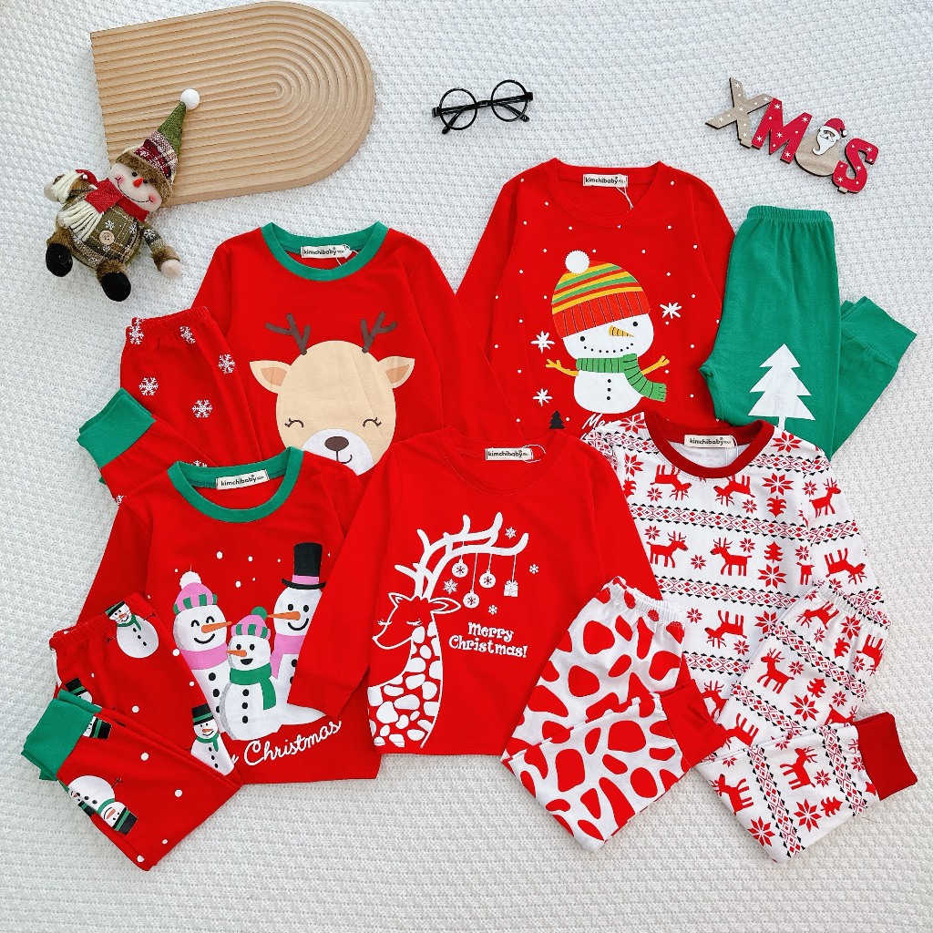 Bộ Dài Tay Cho Bé Trai, Bé Gái KIMCHIBABY Vải Cotton 4C Hoạ Tiết Giáng Sinh, Đồ Bộ Noel 2023 Phiên Bản Giới Hạn KWTD2114