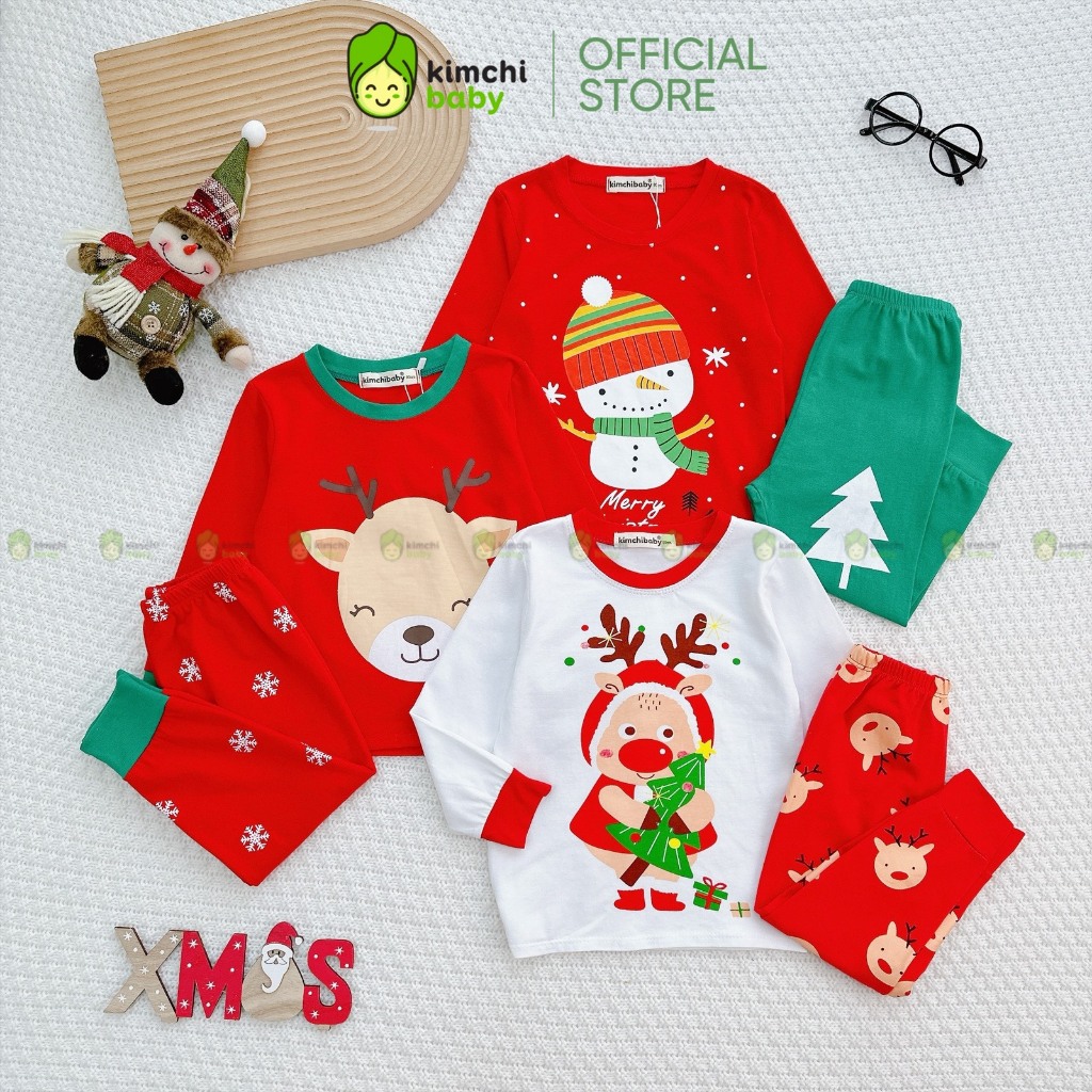 Bộ Dài Tay Cho Bé Trai, Bé Gái KIMCHIBABY Vải Cotton 4C Hoạ Tiết Giáng Sinh, Đồ Bộ Noel 2023 Phiên Bản Giới Hạn KWTD2114