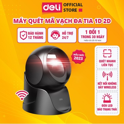 Máy Quét Mã Vạch 1D 2D DELI - Quét Mã Không Dây Kết Nối Đa Thiết Bị Thông Minh Cho Siêu Thị, Tạp Hóa
