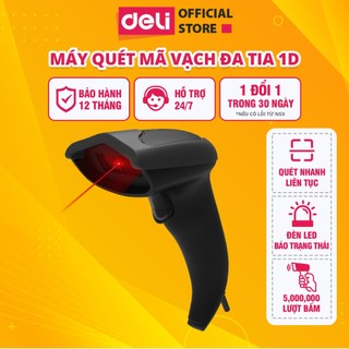Máy Quét Mã Vạch 1D DELI - Quét Mã Siêu Thị, Cửa Hàng Tạp Hóa, Kho Hàng, Kết Nối USB Có Dây Đa Thiết Bị Thông Minh
