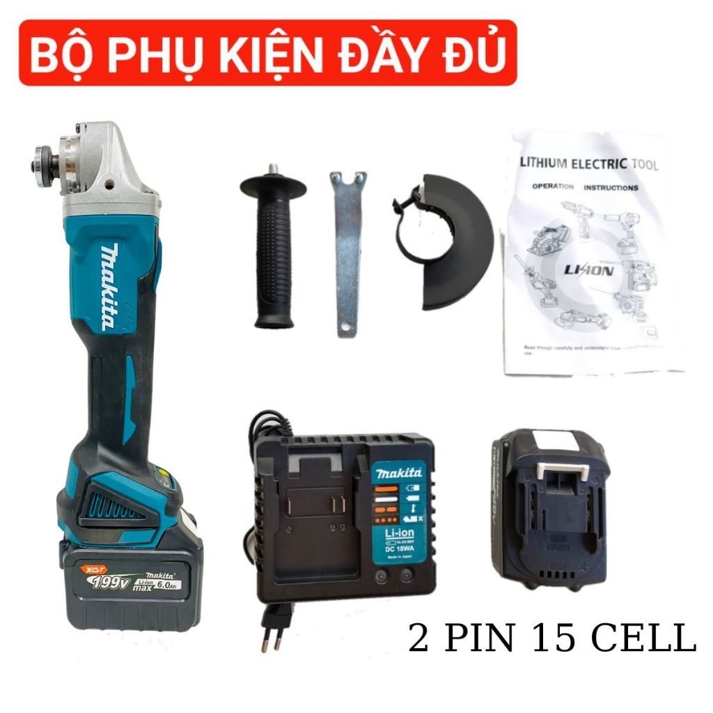 Máy mài pin Makita 199V Dây Đồng 100% Không Chổi Than  - máy cắt Pin - Máy Mài Pin khuyến mãi