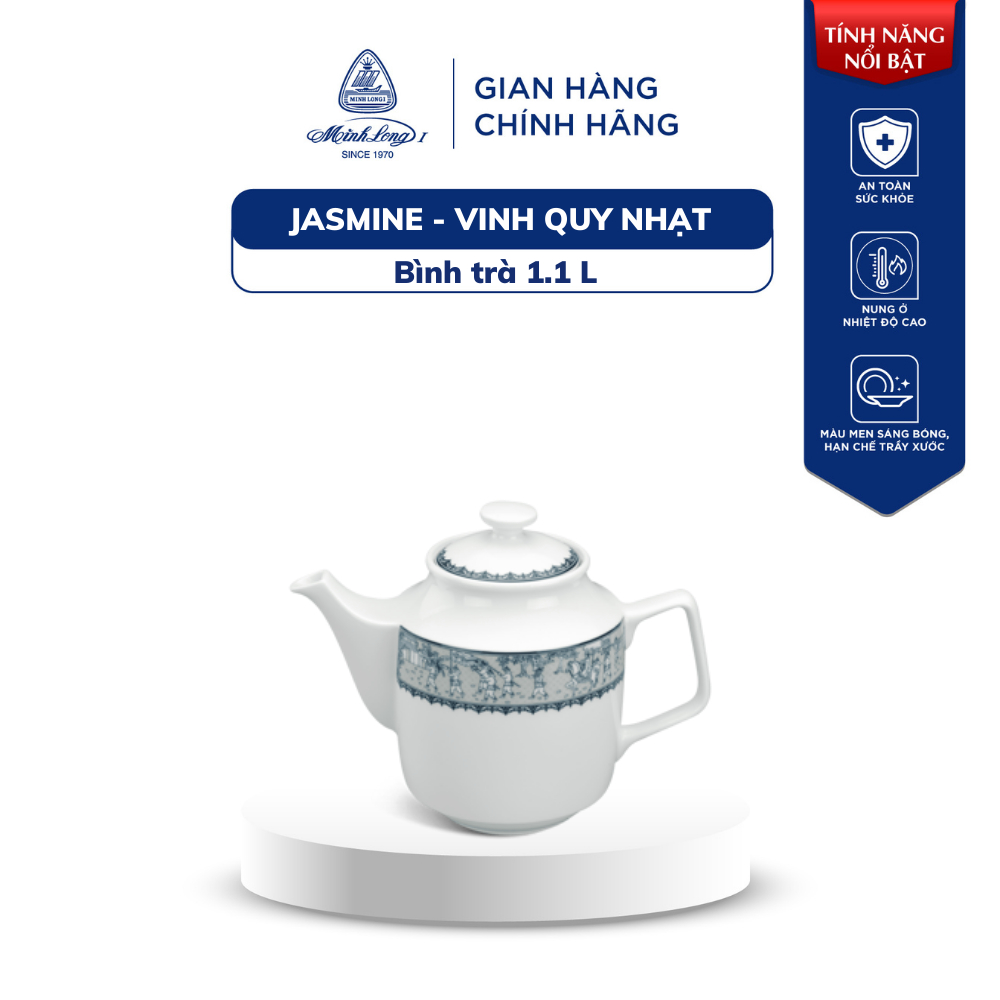 Bình Trà Sứ Minh Long 1.1 L + Nắp - Jasmine - Vinh Quy Nhạt