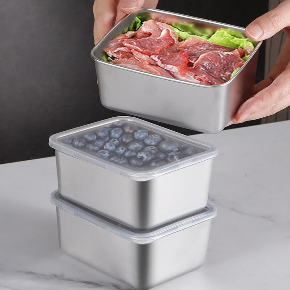 Hộp Inox Kèm Nắp Nhựa, Hộp Đựng Đồ Ăn Để Tủ Lạnh An Toàn, Sạch Sẽ, Ngăn Ngừa Mùi