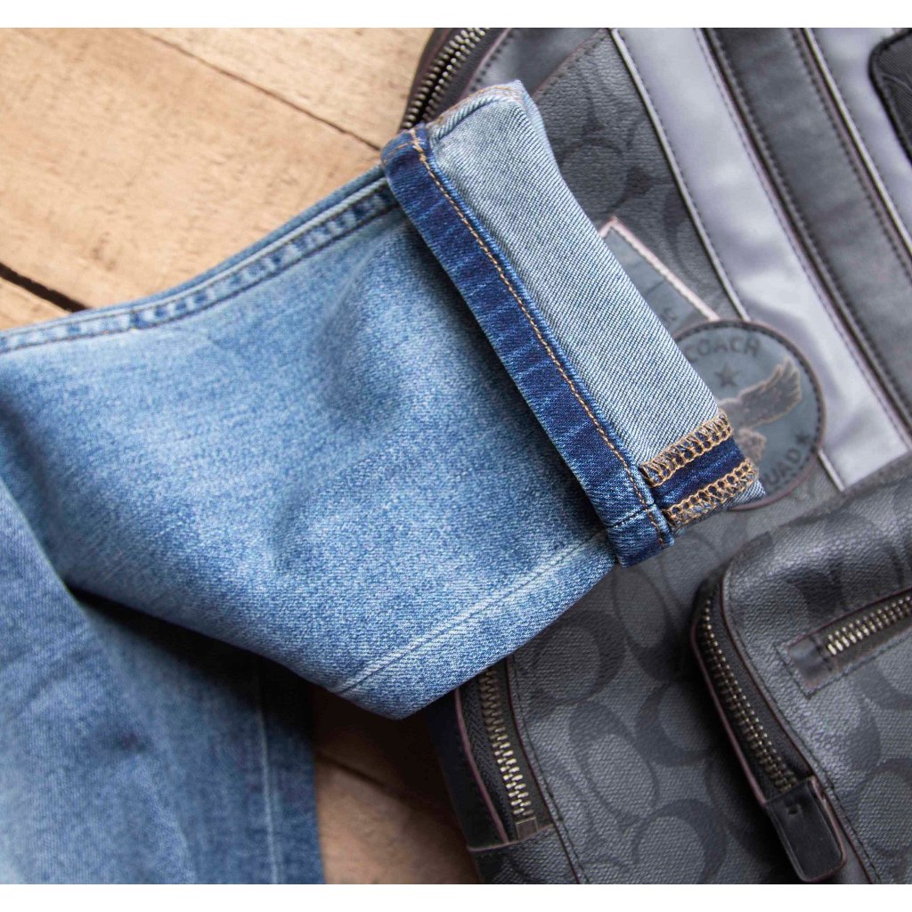 Quần jean nam LAB+ COTTONLAB quần bò nam màu xanh mài bụi bặm, chất co dãn from slimfit cao cấp