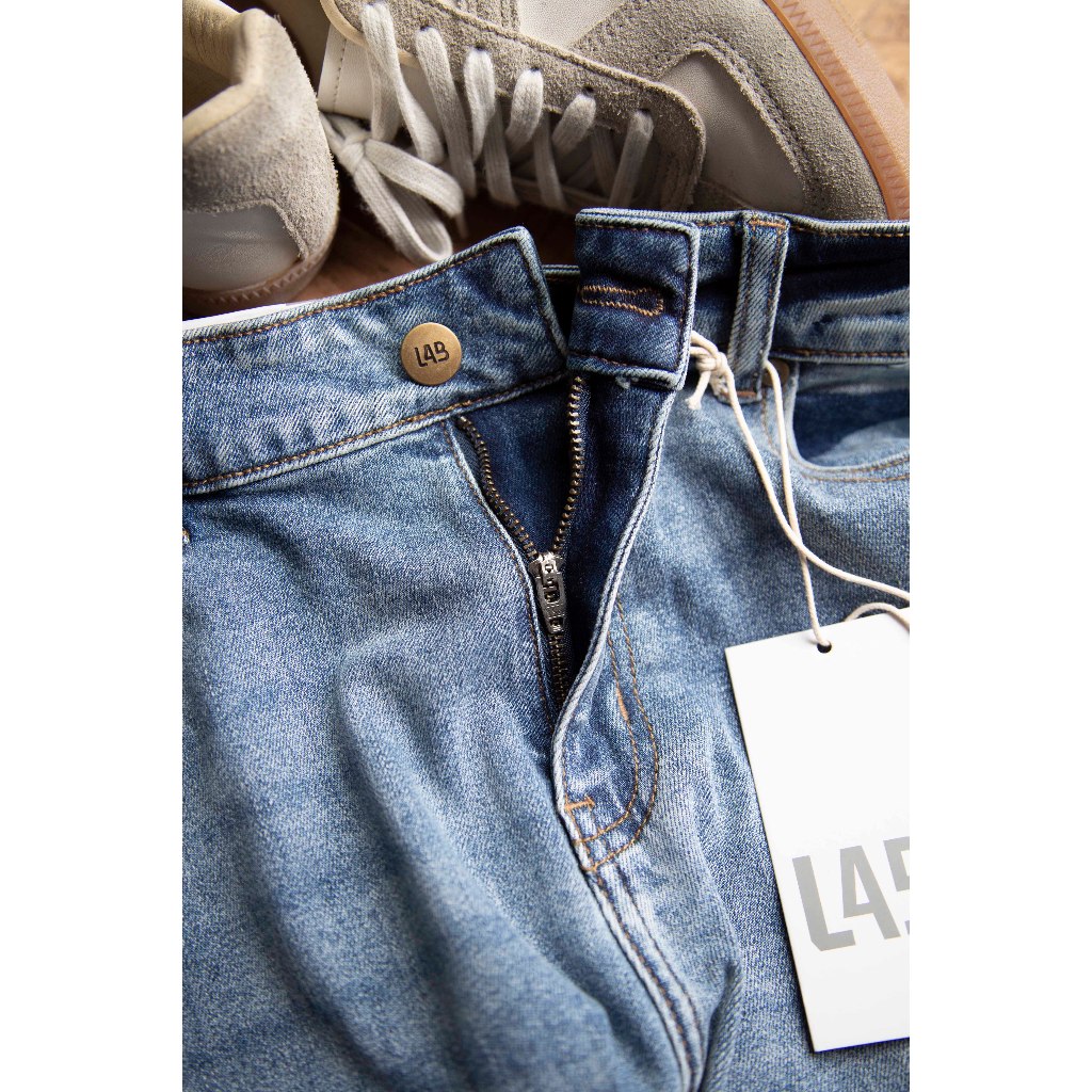 Quần jean nam LAB+ COTTONLAB quần bò nam màu xanh mài bụi bặm, chất co dãn from slimfit cao cấp