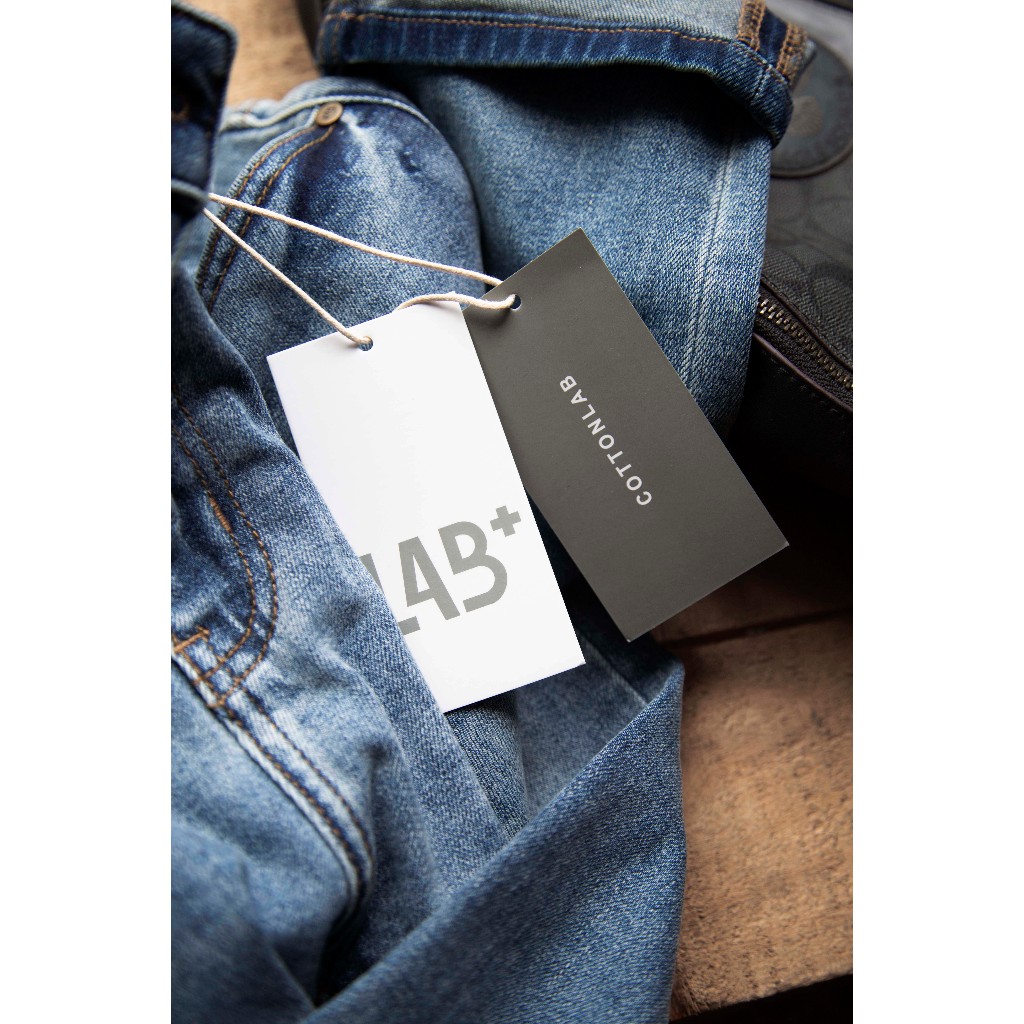 Quần jean nam LAB+ COTTONLAB quần bò nam màu xanh mài bụi bặm, chất co dãn from slimfit cao cấp