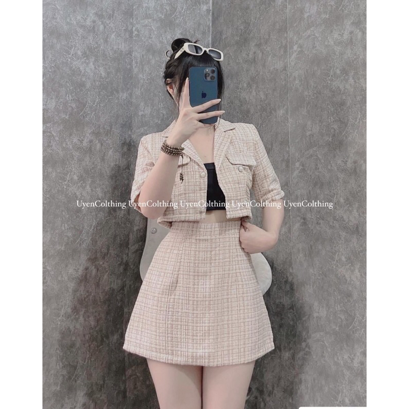 SET CROP DẠ CỔ VEST TÚI NẮP + CHÂN VÁY