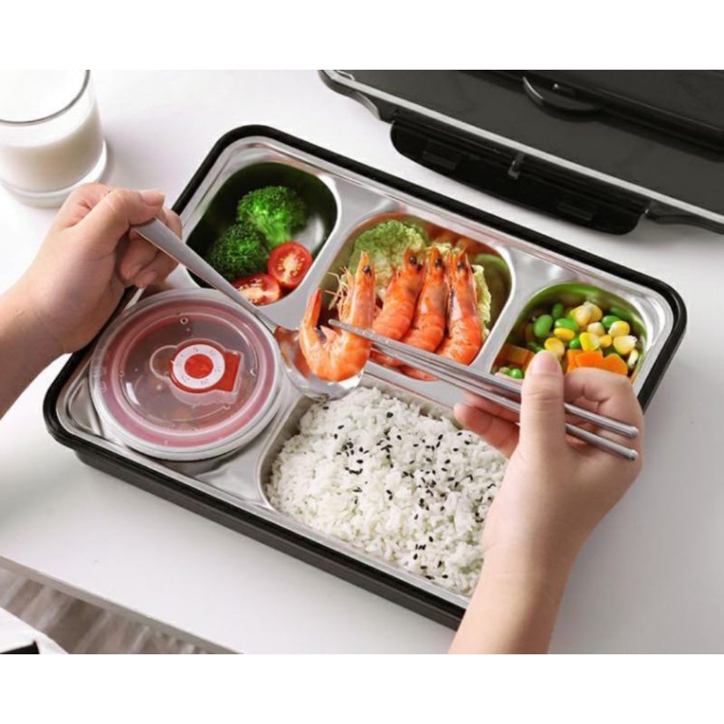 Khay Cơm 5 Ngăn Inox Có Nắp Đậy Lunch Box