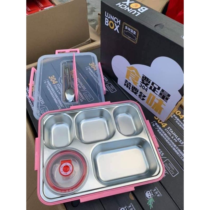 Khay Cơm 5 Ngăn Inox Có Nắp Đậy Lunch Box