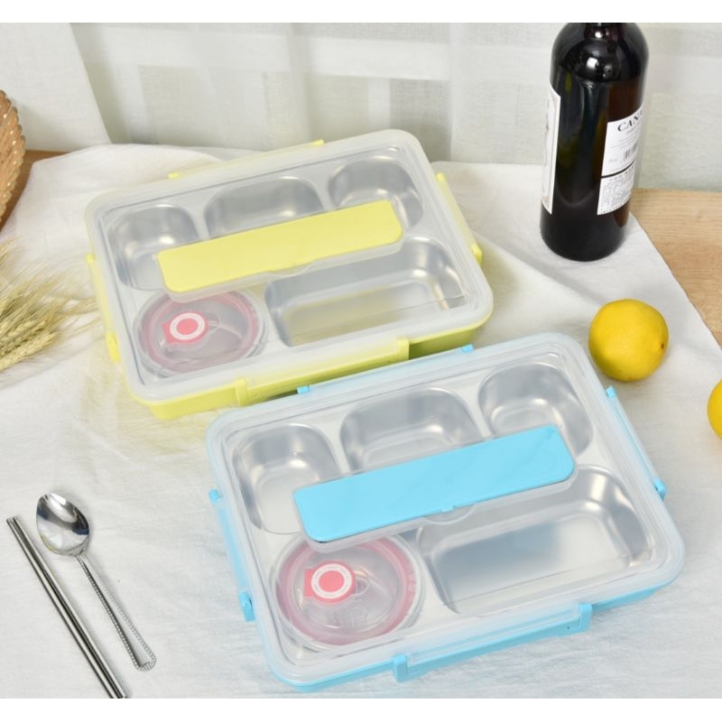 Khay Cơm 5 Ngăn Inox Có Nắp Đậy Lunch Box