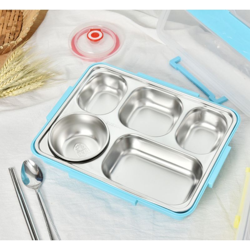 Khay Cơm 5 Ngăn Inox Có Nắp Đậy Lunch Box
