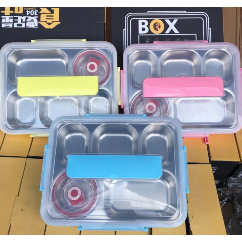 Khay Cơm 5 Ngăn Inox Có Nắp Đậy Lunch Box