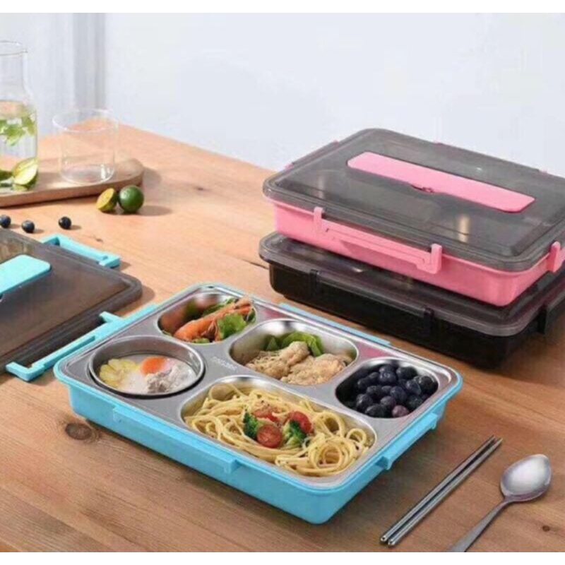 Khay Cơm 5 Ngăn Inox Có Nắp Đậy Lunch Box