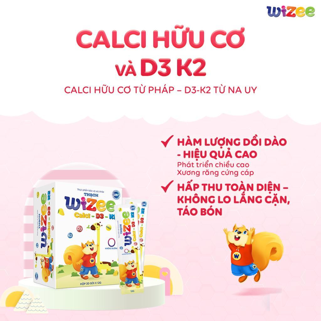 TPBS Thạch Wizee Calci D3 K2 Giúp Phát Triển Chiều Cao, Tốt Cho Xương, Răng Của Bé Hộp 30 Gói x 12g TTP055