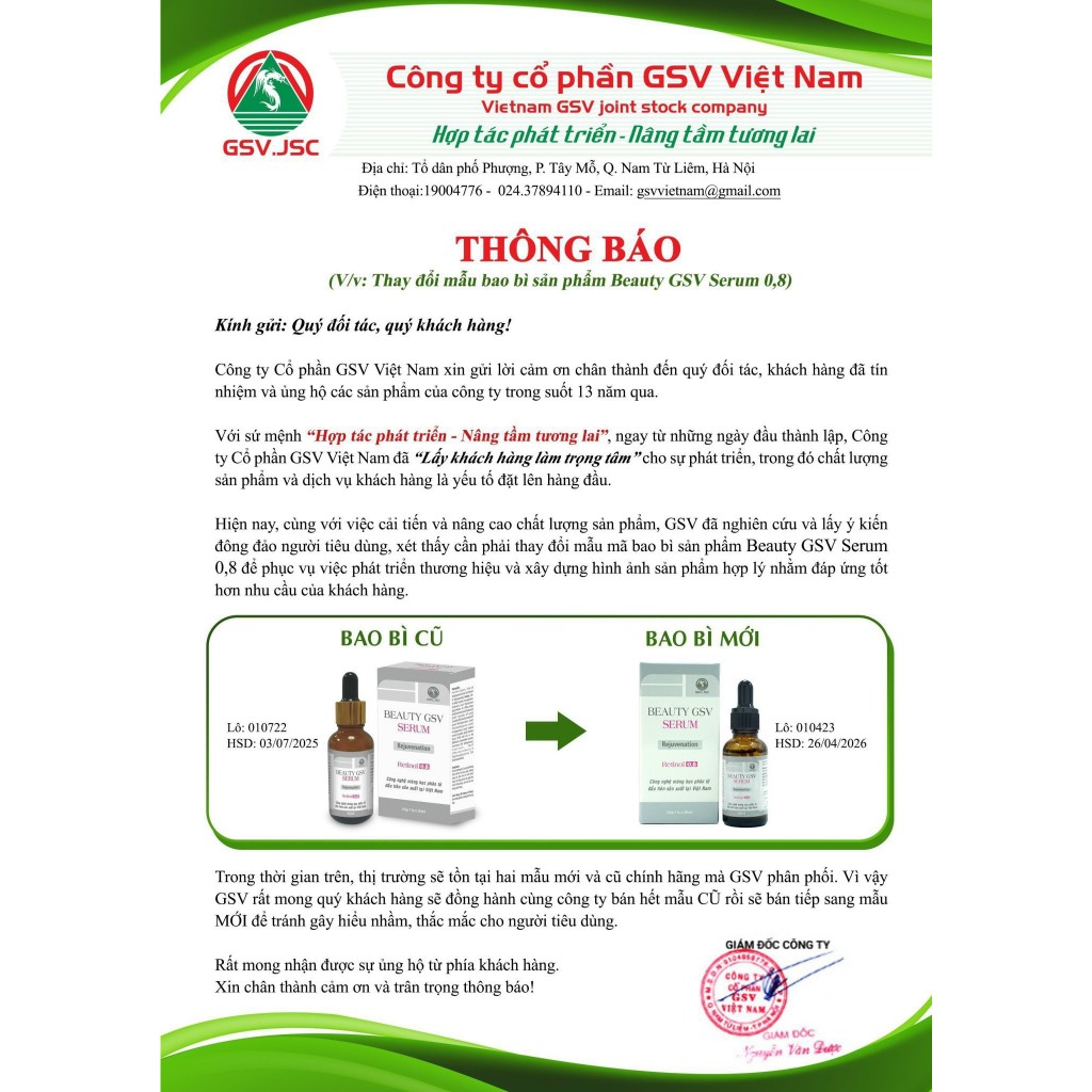 Beauty GSV Serum 30ml - Retinol 0,8% giúp căng bóng da, chống lão hóa, giảm mụn - Dr. Hoàng Vũ