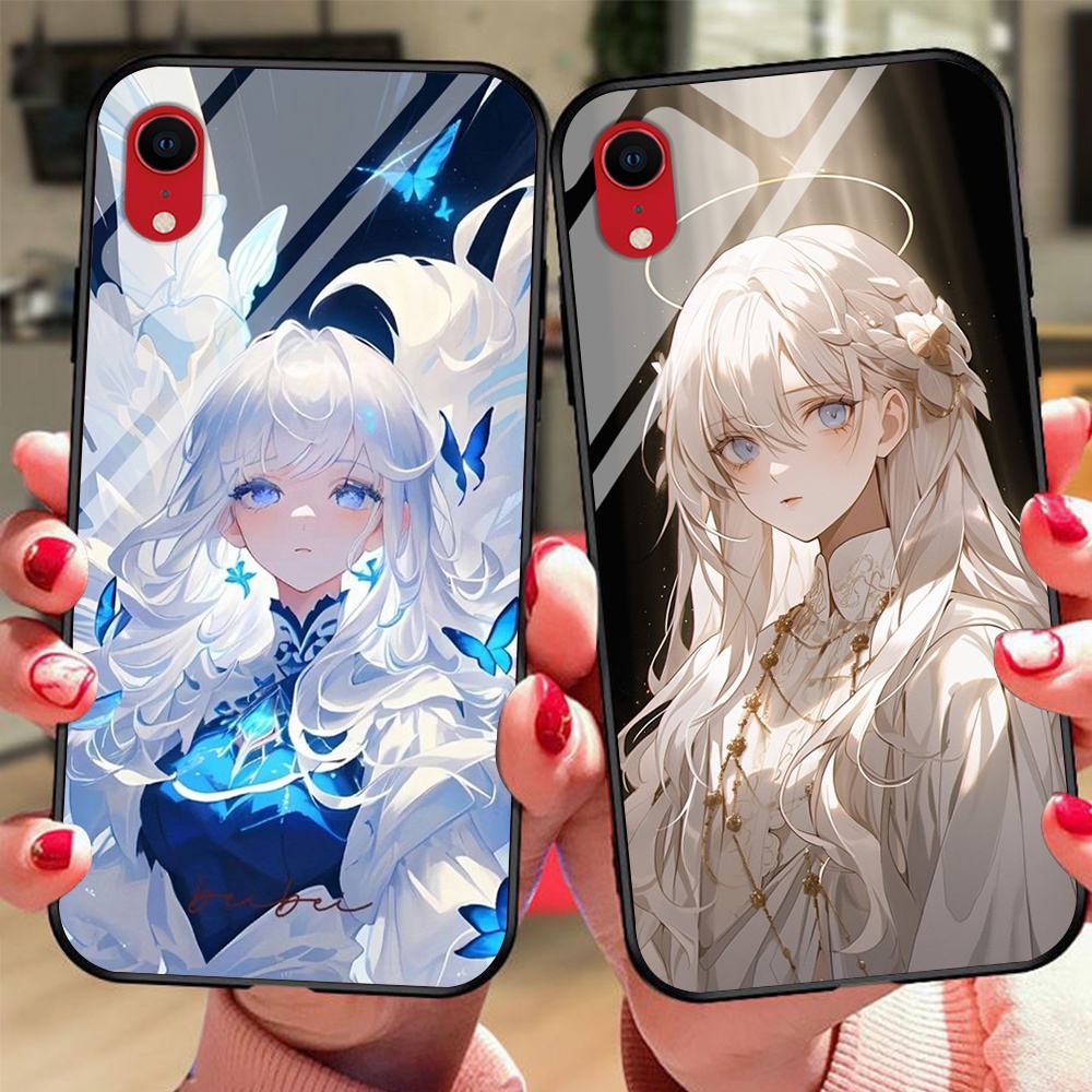 Ốp điện thoại mặt kính iphone XR in hình anime cô gái xinh