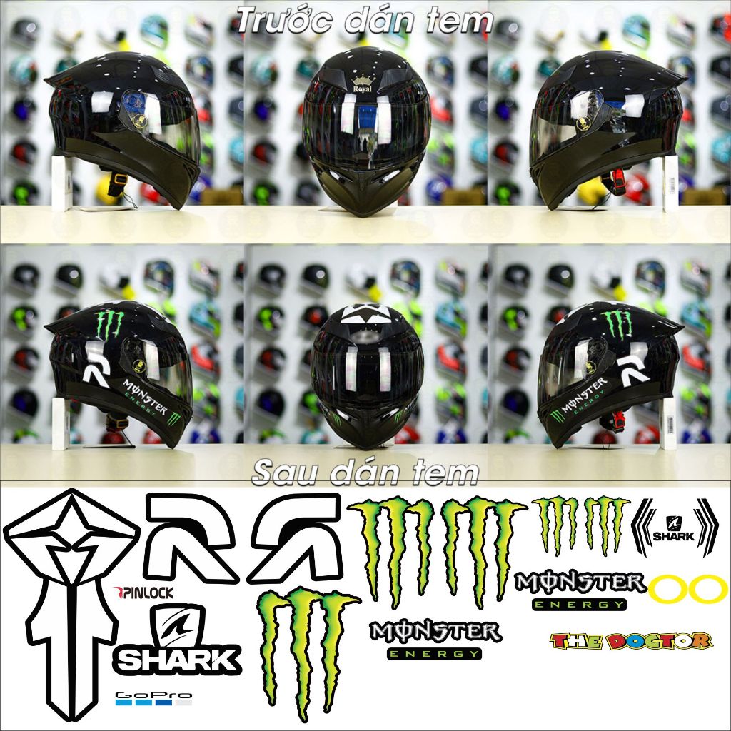 Tem dán mũ bảo hiểm fullface - MONSTER - 58