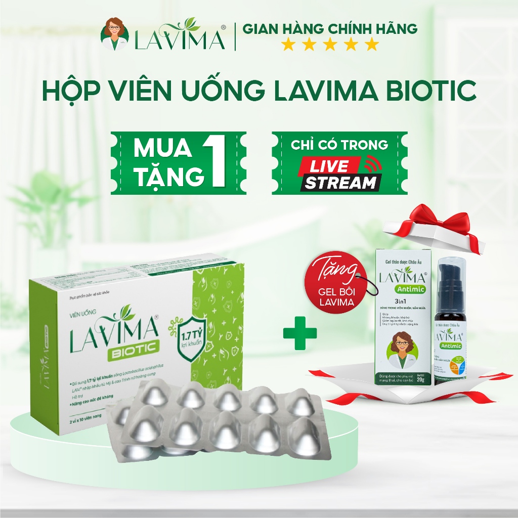 [MUA 1 TẶNG 1] Hộp viên uống Lavima Biotic 20v tặng Gel bôi Lavima 20g