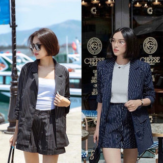 Set áo thun áo vest sọc kèm short