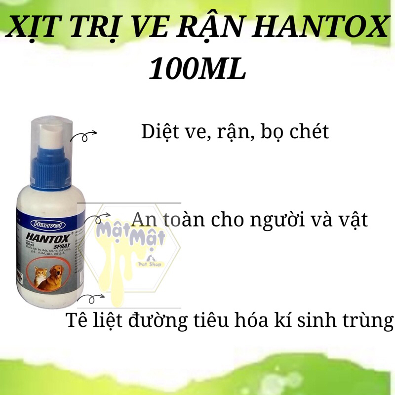 HANTOX SPRAY- DUNG DỊCH PHUN XỊT T RỊ VE RẬN BỌ CHÉT CHÓ MÈO 100ml
