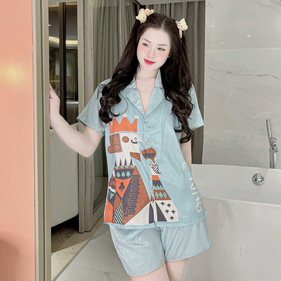 Đồ bộ pijama nữ tay ngắn mặc nhà lụa xước cao cấp siêu cute dễ thương