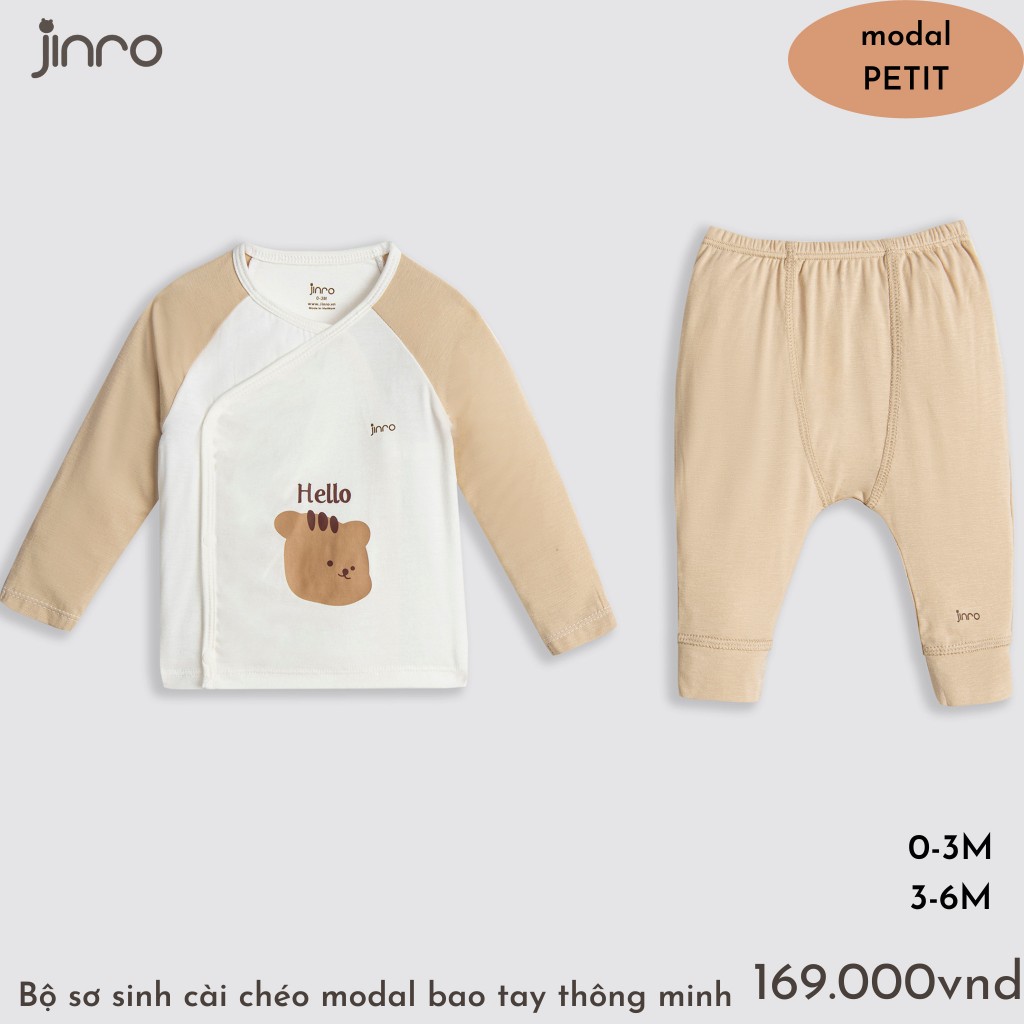 Bộ sơ sinh cài chéo raglan modal petit bao tay thông minh Jinro