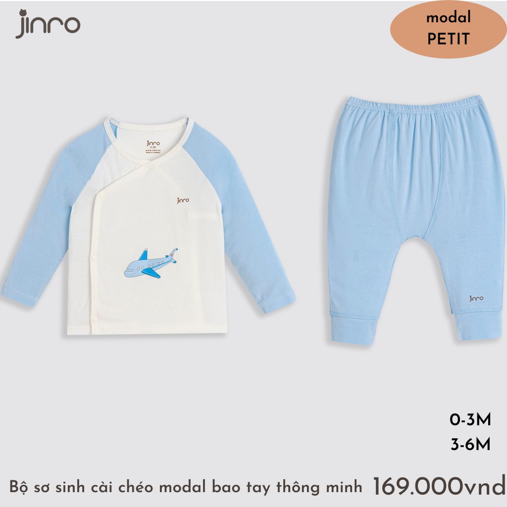 Bộ sơ sinh cài chéo raglan modal petit bao tay thông minh Jinro