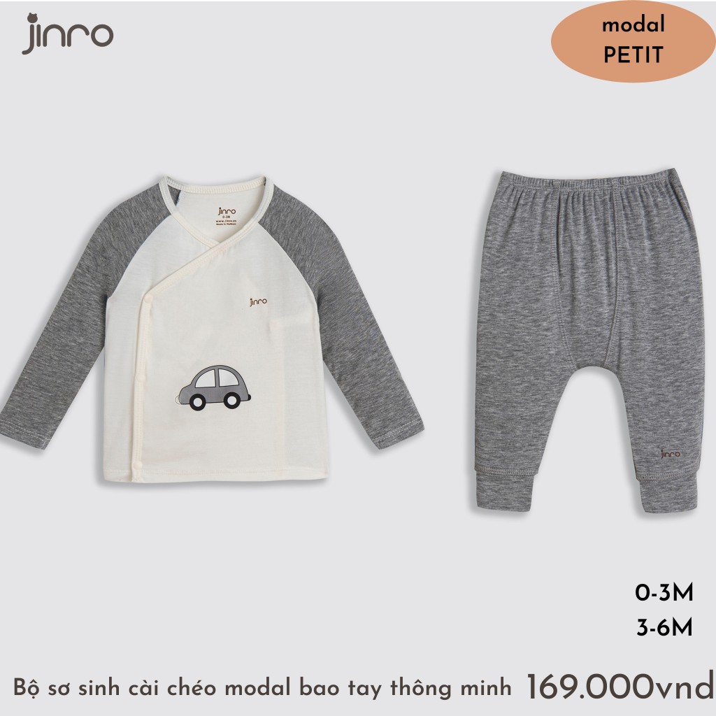 Bộ sơ sinh cài chéo raglan modal petit bao tay thông minh Jinro