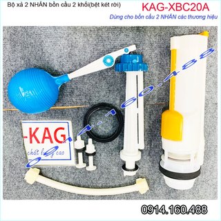 Bộ xả bồn cầu 2 nút nhấn cho bồn 2 khối KAG-XBC20A nhựa 100%, RUột thùng nước xi bệt két rời Nhấn êm xả nước sạch